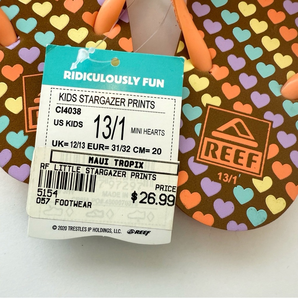 Reef kids orange brown little mini heart stargazer print flip flop sandals - Picture 4 of 4